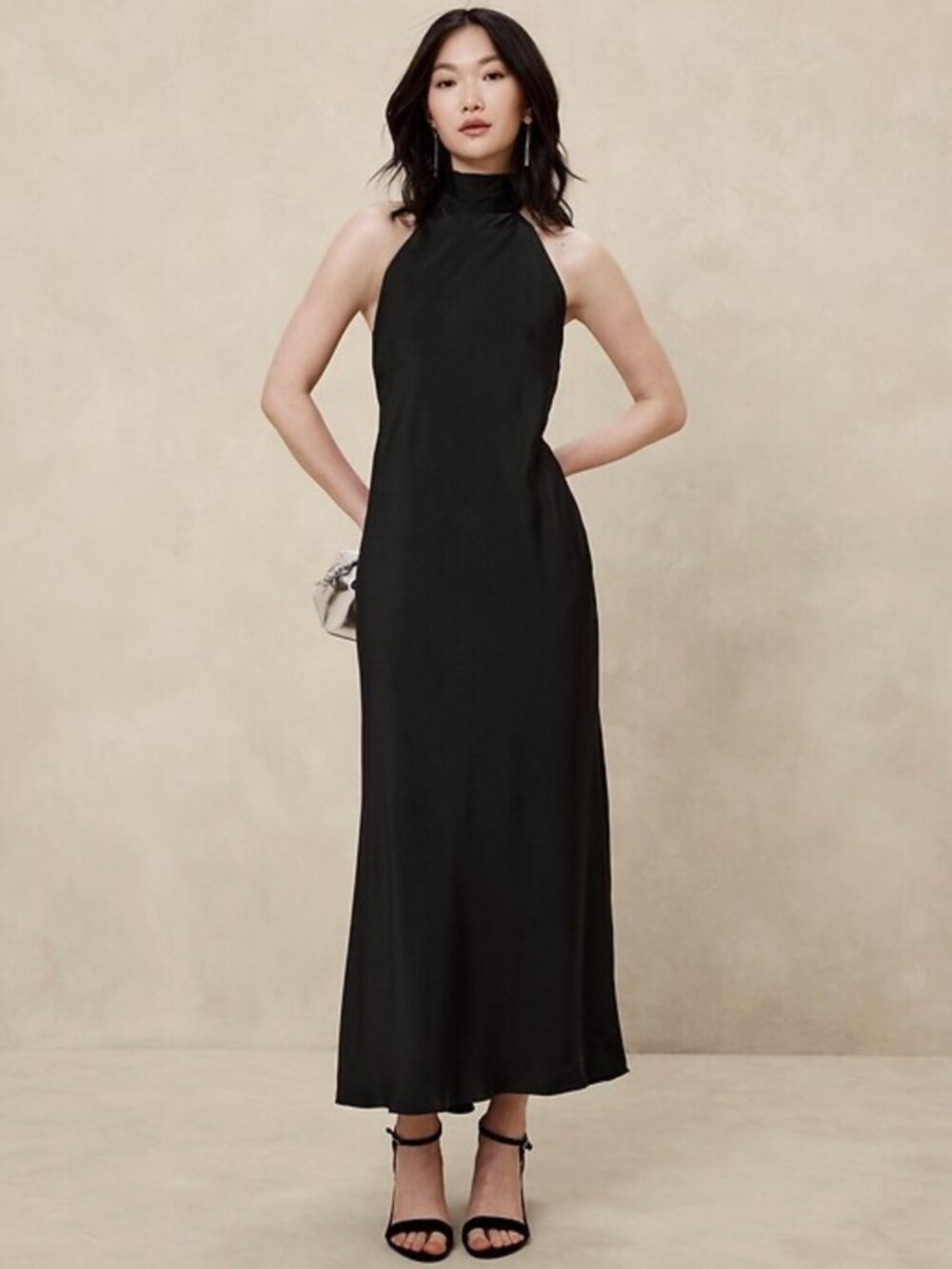 Silky Open-Back Maxi Dress Banana Republic Factory - Black, Size M